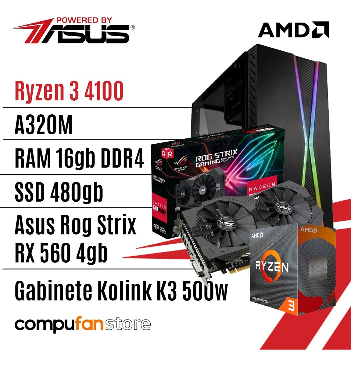 Pc Gamer Powered By Asus Ryzen 3 4100 16gb Rx 560 Ssd 480gb