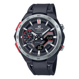 Reloj Pulsera Casio Edifice Ecb-2200p De Cuerpo Color Negro, Analógico-digital, Para Hombre, Fondo Negro, Con Correa De Resina Color Negro, Agujas Color Plateado, Dial Plateado, Minutero/segundero Pla