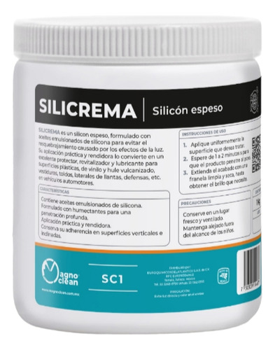 Silicrema 1 Kilo Vinil, Piel, Plasticos - Magno Clean