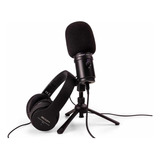 Kit De Microfone Com Fone Usb Zoom Zum-2 Para Podcast