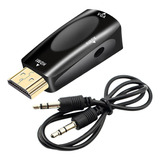 Negro Cable Adaptador De Hdmi A Vga + Cable De Audio 3.5mm