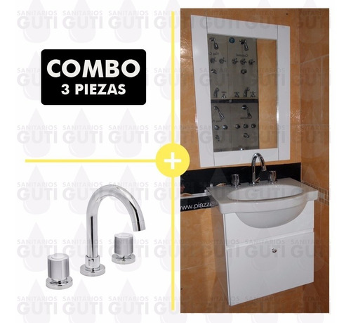 Combo Baño Griferia Vanitory Ferrum Venecia 48 Blanco Espejo