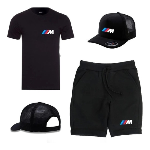 Kit Conjunto Bermuda Moletom+ Camiseta Boné Bmw Carro M3