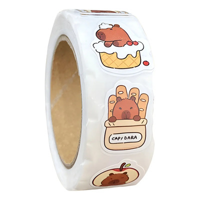 Rollo De Mini Stickers Capibara Con 500 Piezas