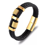 Pulsera Masculina Cuero Trenzado Broche Magnético