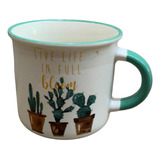 Tazas De Porcelana Cactus Live Life In Full Bloom 350ml Color Blanco