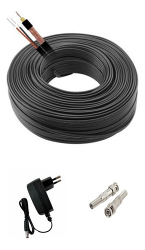 Coaxial Cftv 4mm Bip. 90% Malha 50m +2 Conect. +fonte St102