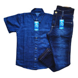 Conjunto Camisa Jeans Com Calça Jeans Masculina Infantil 