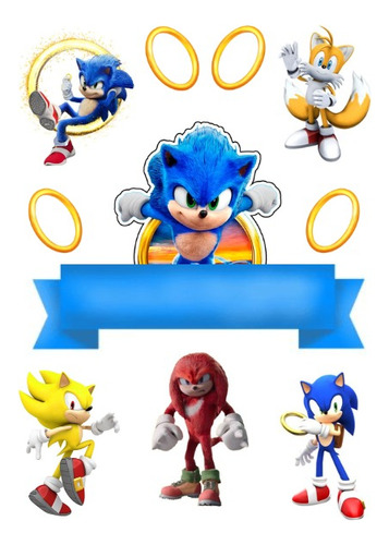 Topo De Bolo Sonic Azul Tag Festa Personalizado Aniversário 
