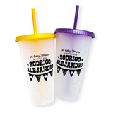 Vaso Reusable Neón Con Popote. 60 Piezas Personalizadas