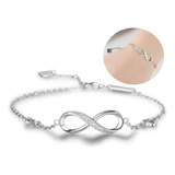 Fina Pulsera Amor Infinito Plata 925 Con Corazones Ajustable