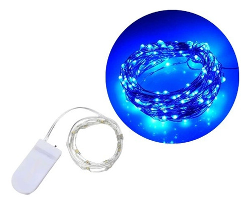 Luces Led Alambre Plateado 30 Microled Azul Pilas Incluidas