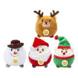 Set X 4 Peluches C/ Sonido.papa Noel.reno.duende.bola Nieve