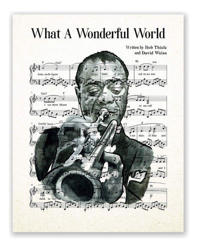 Póster De Louis Armstrong Con Partituras De Jazz, Arte De Pa