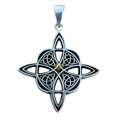 Dije De Plata Bissier Esoterico Nudo De Brujas Y Diseño De Nudo Con 2.7cm De Diámetro - 2.7cm De Largo X 3.5cm De Alto - Plateado Esmaltado