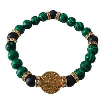 Pulsera San Benito Hombre Piedra Onix Y Piedra Verde Diámetro 6 Cm Largo 50.8 Cm | Meses sin interés