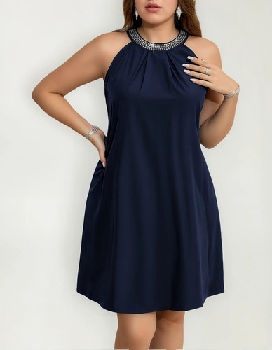 Repinkie Vestido Casual De Talla Grande Con Detalle Pedrería | MercadoLibre