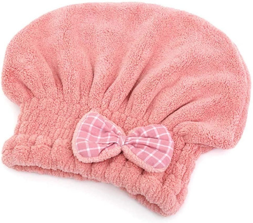 Toalla Para Cabello De Microfibra Gorro De Secado Rapido Color Rosa