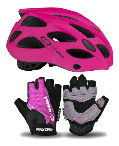 Guantes Mas Casco Para Ciclismo Fucsia