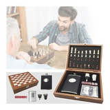 Juego De Ajedrez Madera + Wiskera 8oz + Copa + Cartas Mj-092