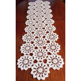 Camino De Mesa Flores Blancas 107x36cm Tejido A Mano Crochet