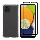 Capa Anti Impacto Para Galaxy A03 + Película De Vidro 3d