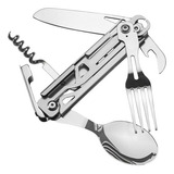 Cuchillo Plegable Multifunción, Tenedor, Cuchara, Acero Inox