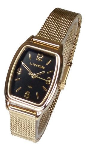 Relogio Lince Feminino Dourado Preto Pequeno Quadrado Luxo