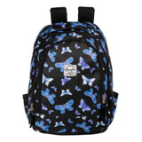 Mochila Urbana Mujer Porta Notebook Qe450 Q Color Blue Papillon Diseño De La Tela Red Roses