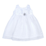 Vestido De Nena Blanco Y Plateado Con Tul, Talles 00 Al 3