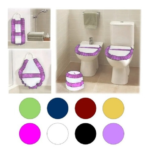 Set De Baño X4 Cubreinodoro/ Algodonera/ Portarollo/ Bidet