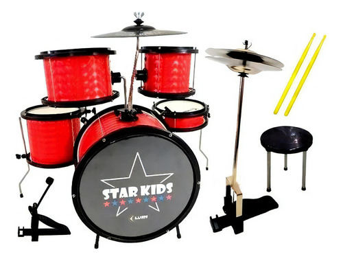 Bateria Iantil Luen Star Kids Vermelha Completa