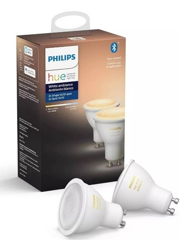 Philips Hue Branca Ambiance Lâmpada Spot Bluetooth Gu10 Kit2
