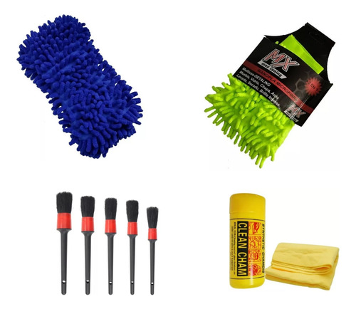 Kit De Limpieza Completachamois Esponja Y 5 Cepillos Auto