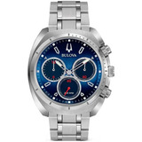 Reloj Bulova Curv Precisionist 96a185/wb31952f Para Hombre, Color De Correa Plateado, Color De Fondo Azul Oscuro