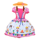 Vestido Festa Junina Rosa Flores Infantil Luxo Grátis Chapéu