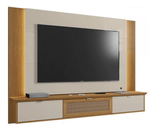 Panel Rack Tv 70 Qatar Blanco Invierno Canela Rattan