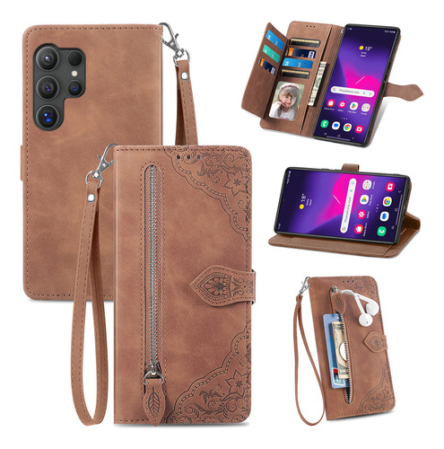 Funda De Piel Tipo Cartera Con Cremallera Para Samsung (marr