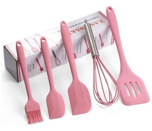 Kit5 Colheres Silicone Utensílio Cozinha Espátula Pincel Fue