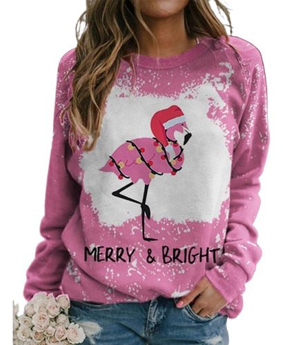 Sudadera Con Diseño De Flamencos De Navidad Alegre Y Brillan