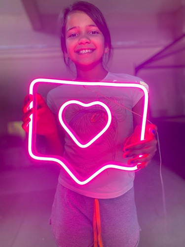 Painel Neon Led Like Instagram Coração Iluminação 30cm 