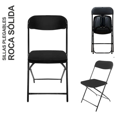 Set 5 Sillas Plegables Reforzada Plastico Roca Sólida Negro