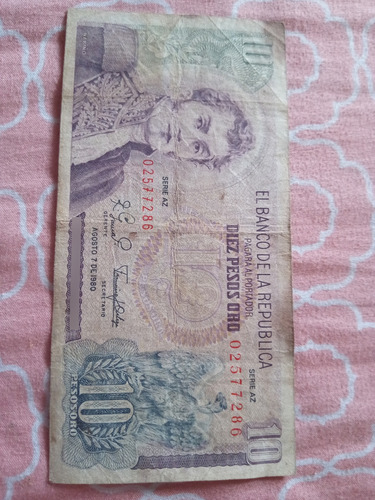 Billete De 10 Pesos Oro Colombiano Buen Estado