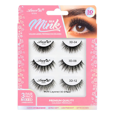 Kit 3 Pares De Pestañas Postizas 3d Faux Mink Mix Amor Us Color Mix 3 | MercadoLibre