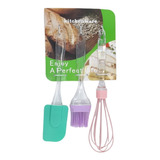 Set Utensilios Cocina En Silicona Batidor, Pala, Brocha 