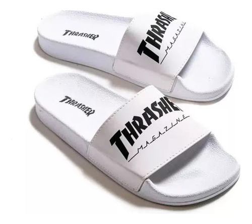 Thrasher Sliders Magazine Blanco Ojotas