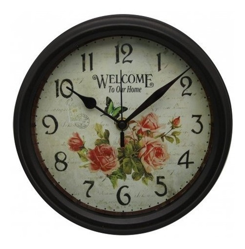 Reloj De Pared Vintage Fondo Sepia Flores 25cms