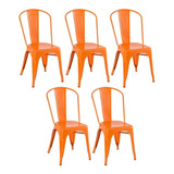 5 Cadeiras Iron Tolix Aço Metal Ferro Industrial  Cores Cor Da Estrutura Da Cadeira Laranja