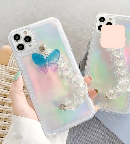 Funda Para iPhone Mariposas Preciosas Con Sujetador + Mica