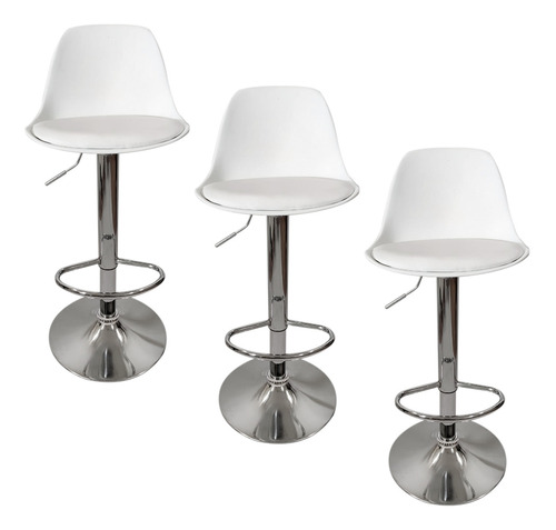 Set De 3 Bancos Giratorios Para Barra Desayunador Ajustable Color Blanco